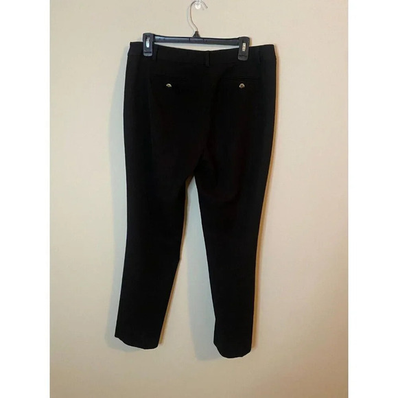 Anne Klein Womens Straight Leg Black Dress Pants Sz 8 Gold Lion Buttons Trousers - Picture 2 of 16